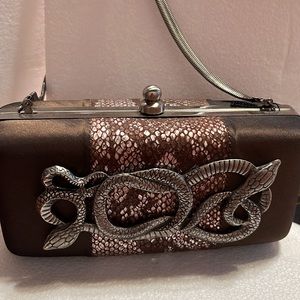 Inge Christopher snake dinner faux snakeskin oxidized clutch collectible NEW
